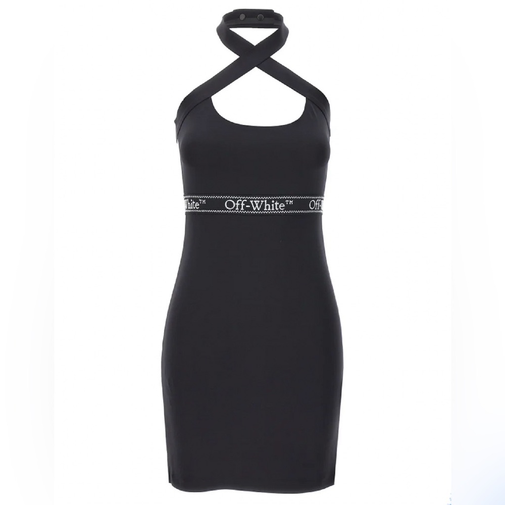 Off-White Black Cross-Neck Bodycon Dress